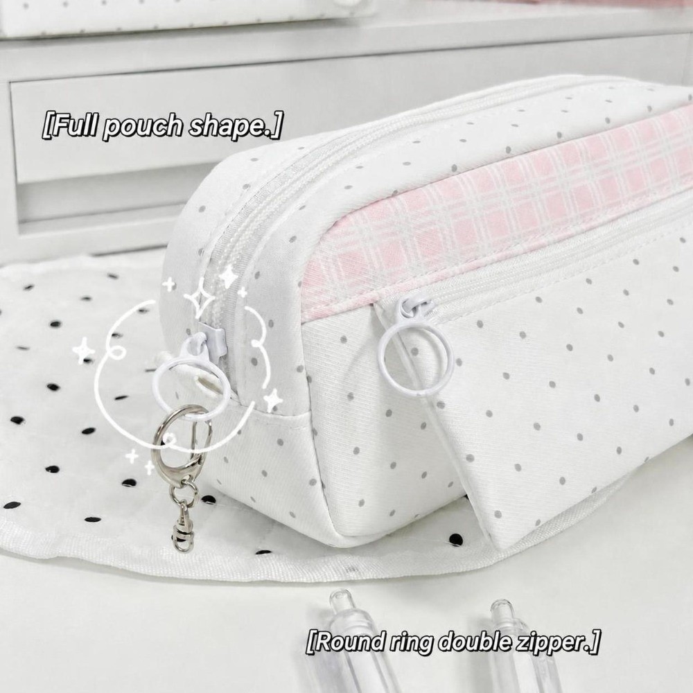 Aesthetic Polka Dot Plaid Penc - Aesthetic Large Pencil Case Pouch recension och pris