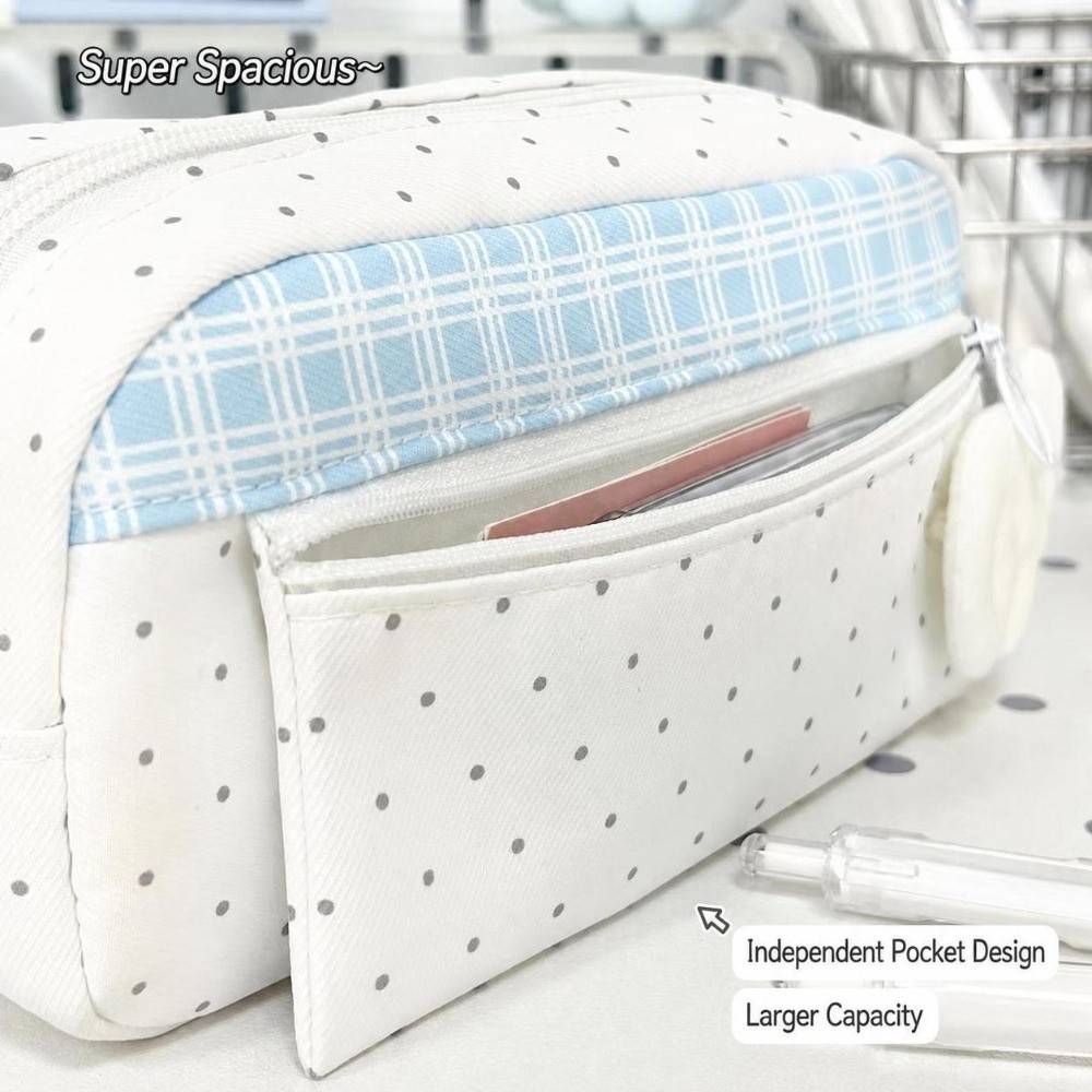 Aesthetic Polka Dot Plaid Penc - Aesthetic Large Pencil Case Pouch recension och pris