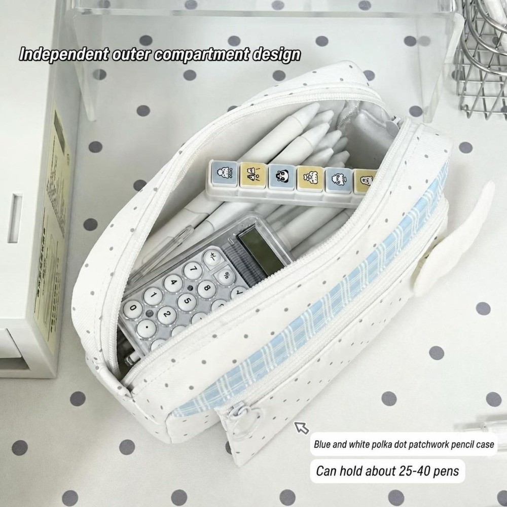 Aesthetic Polka Dot Plaid Penc - Aesthetic Large Pencil Case Pouch recension och pris