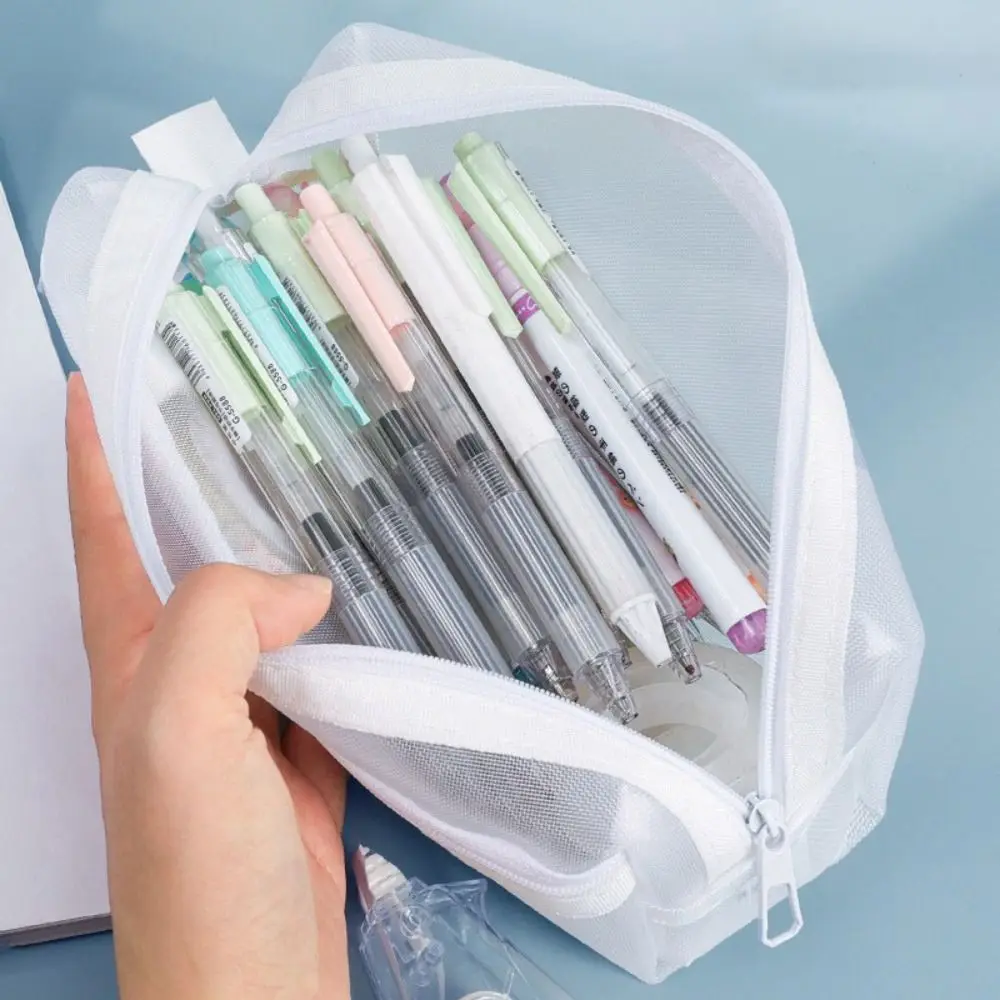 Large Capacity Double-Layer Me - Clear Mesh Pencil Pouch For Exam recension och pris